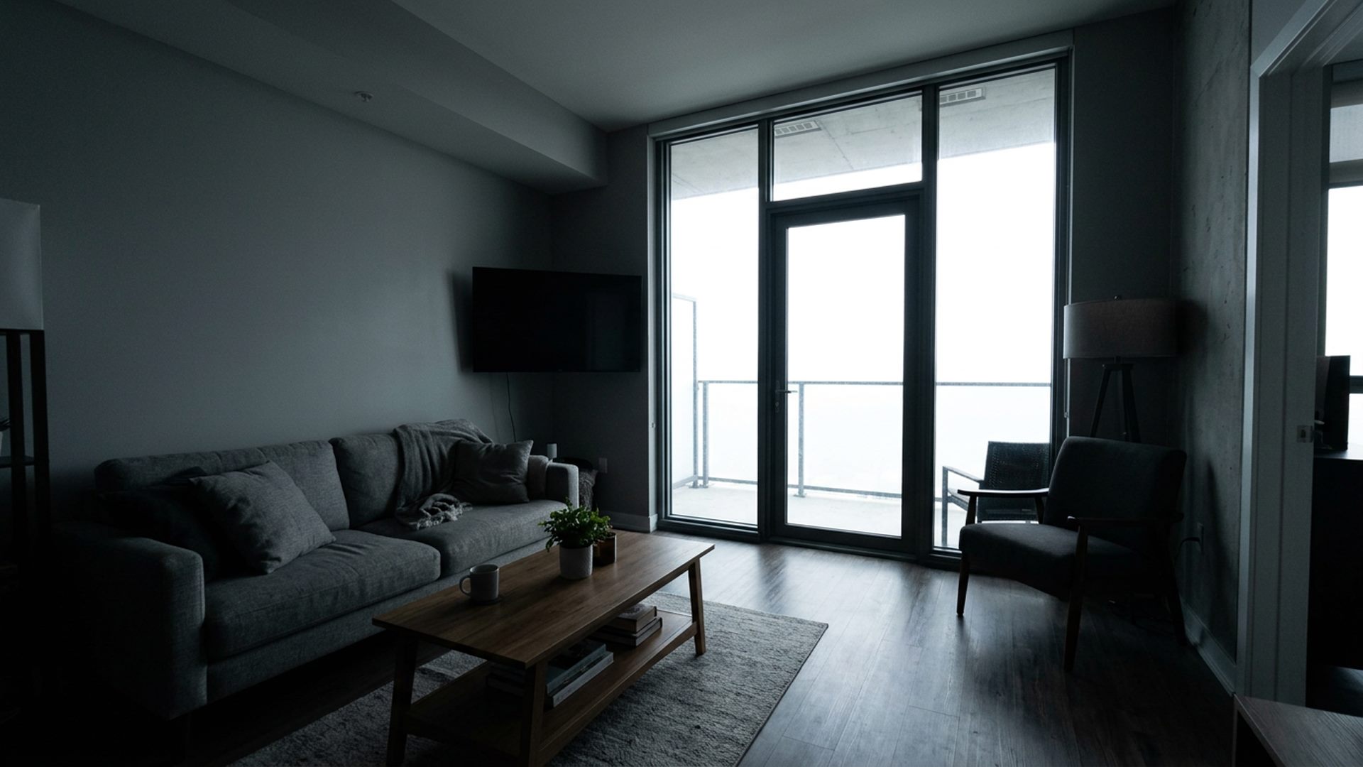 Dark real estate interior before brightening