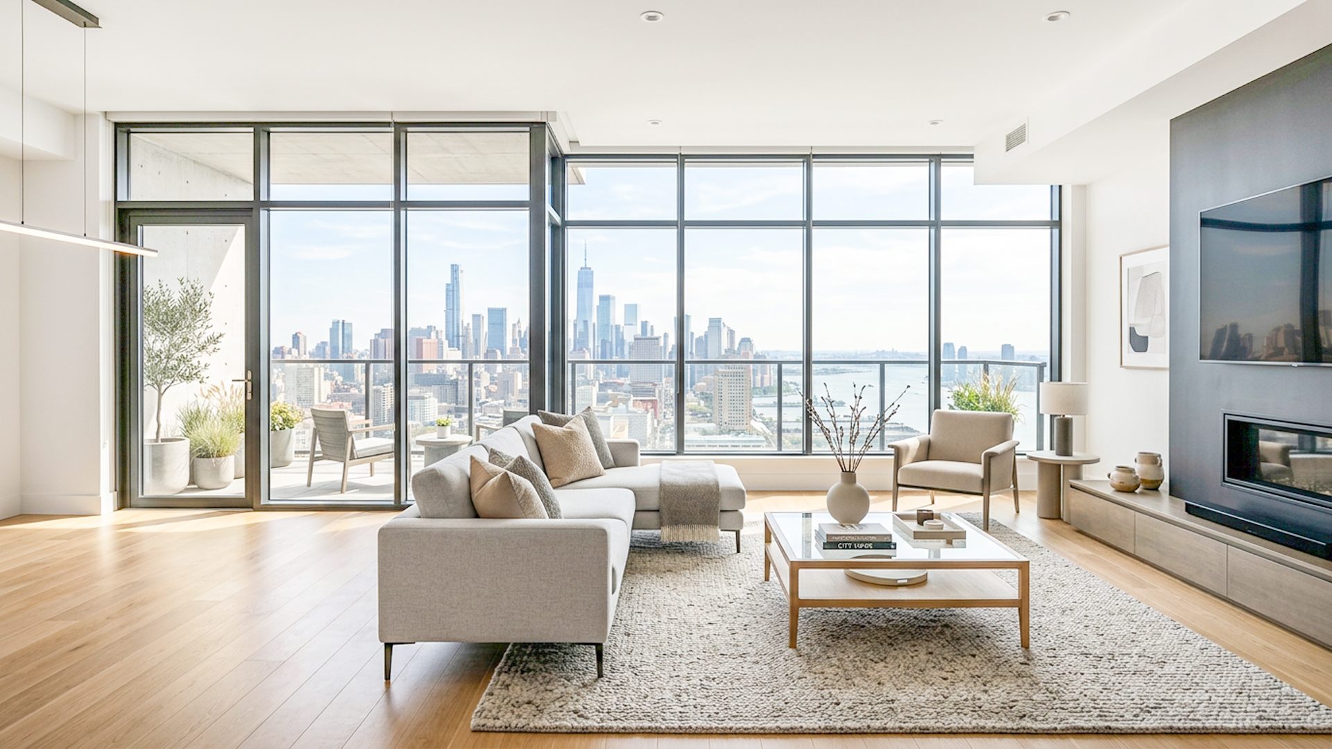 Lumaro enhanced real estate interior with recovered city window view